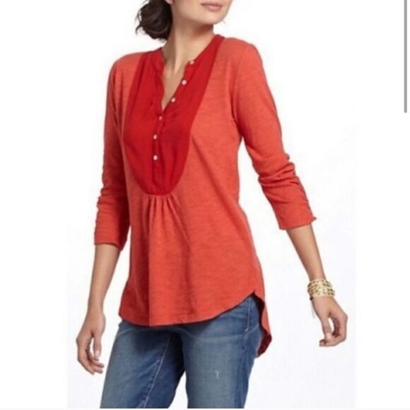 Anthro Meadow Rue Amira Henley orange Medium - Picture 1 of 11